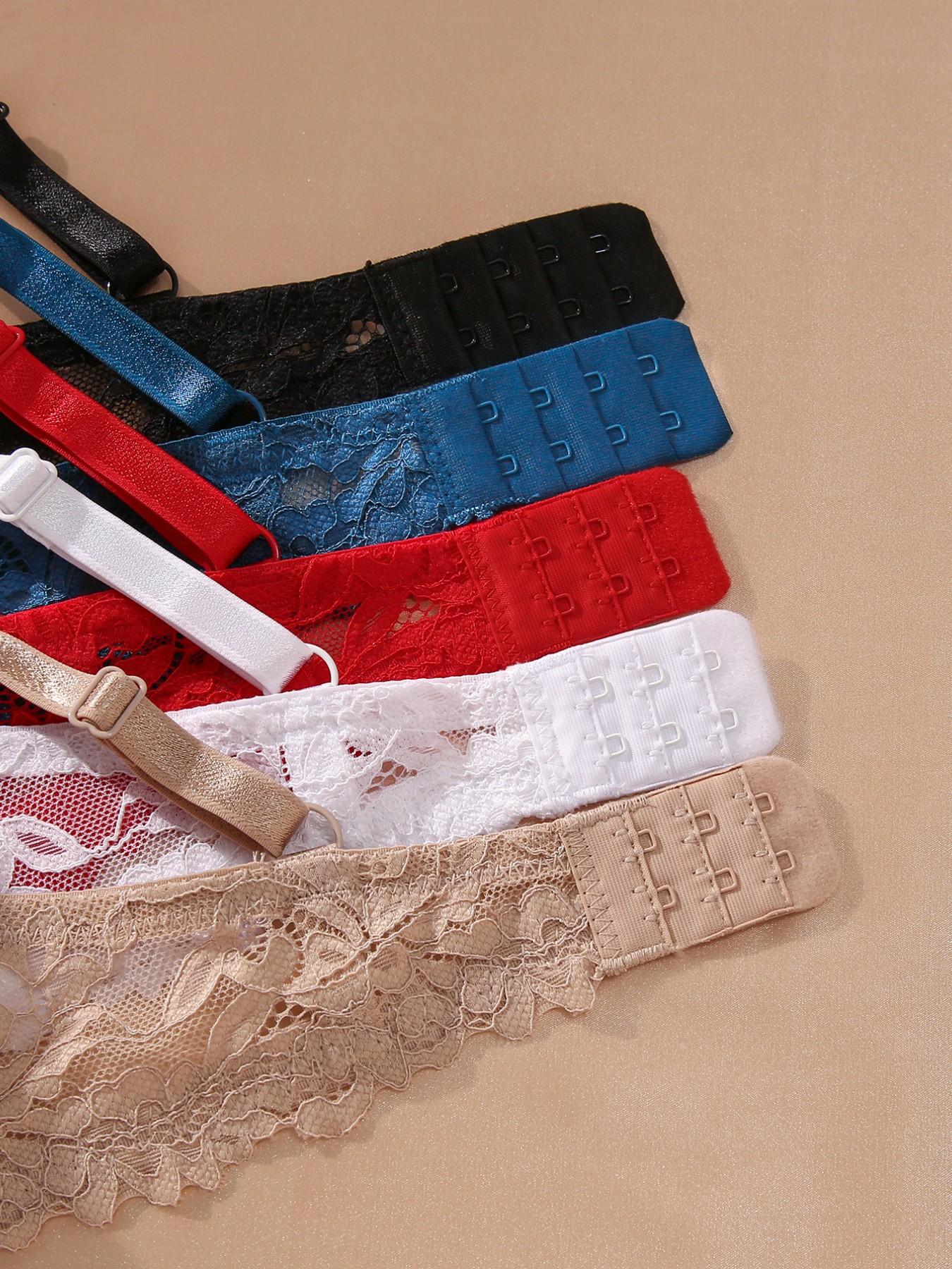 Women's Floral Lace Underwired Molded Bra with Bow and Adjustable-Straps, Comfortable Breathable Medium Push-Up Bra for Women, Lingerie for Daily Wear