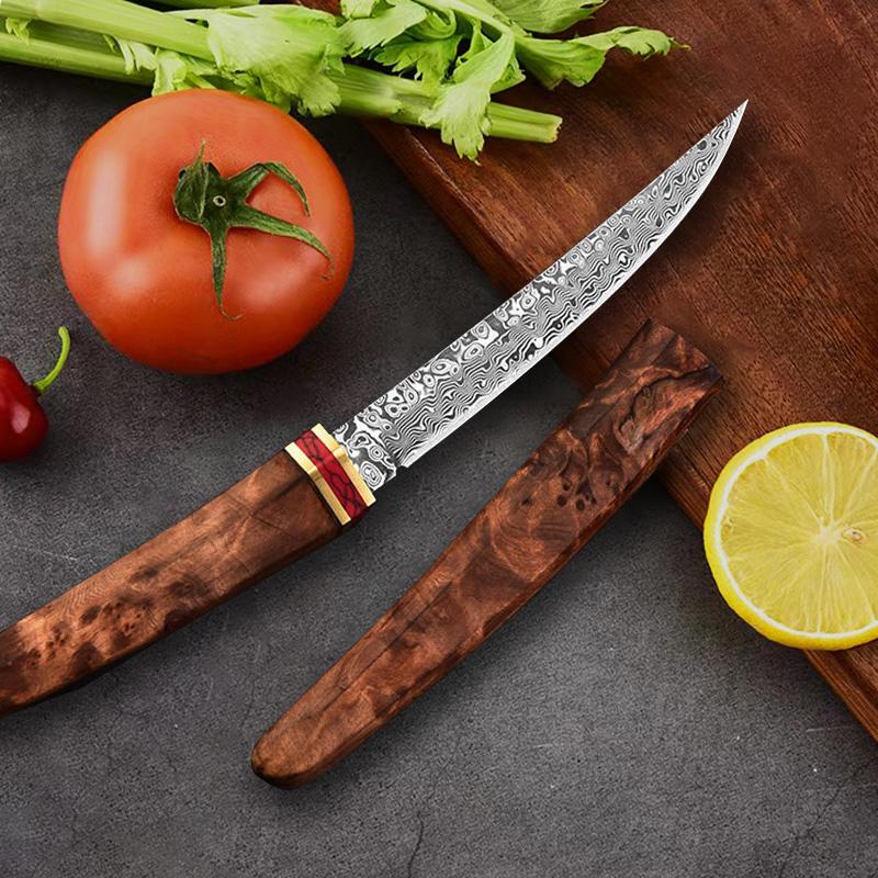 High quality Damascus steel boning knife, barbecue knife, chef's knife, comfortable grip, easy and stable to use, very suitable for kitchen, camping barbecue cooking, a gift for men