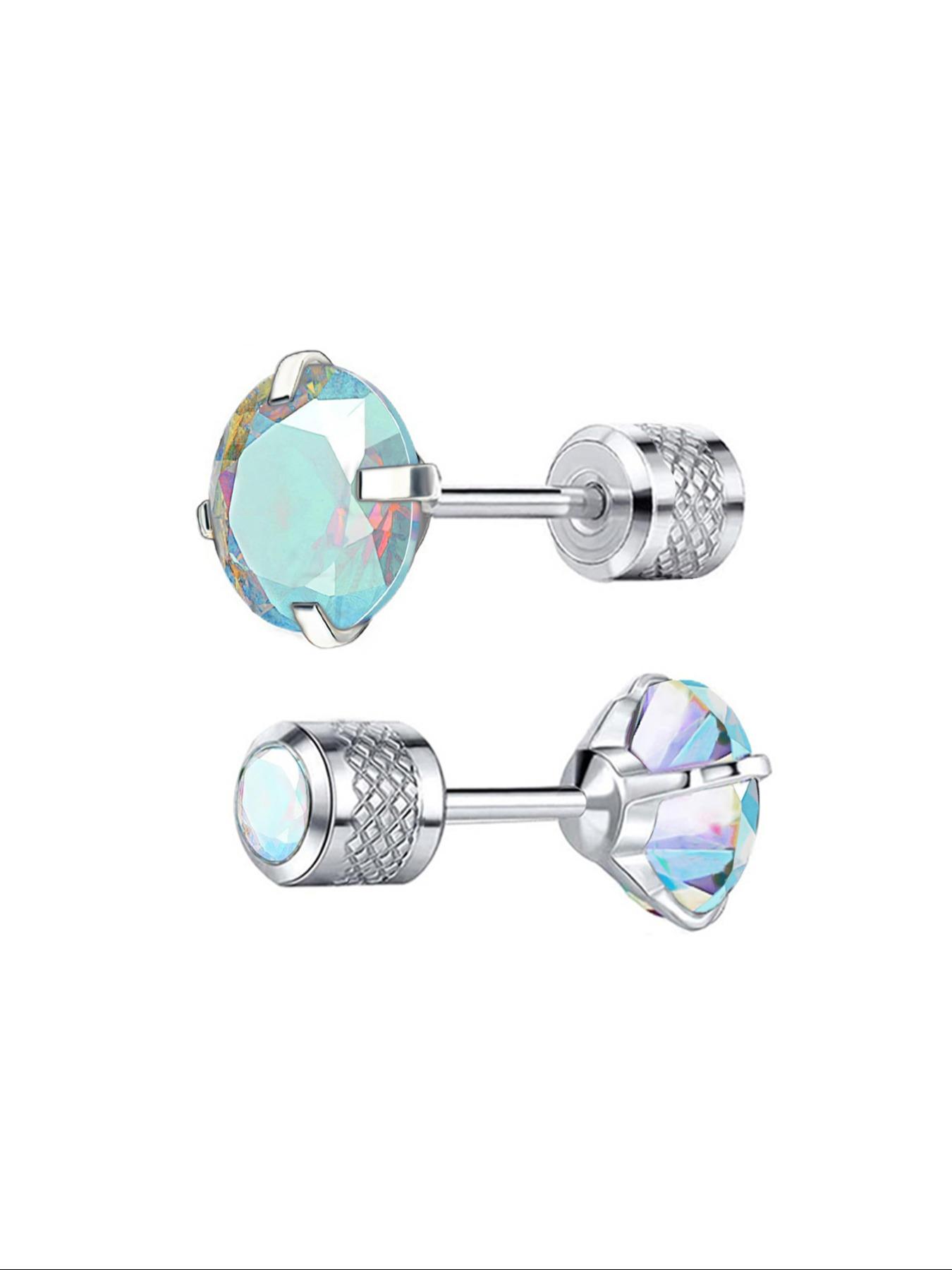 Men's Punk Style Artificial Zircon Decor Stud Earrings, Stainless Steel Earrings, Fashion Jewelry for Party, Daily Decor, Trendy All-match & Exquisite Jewelry for Birthday Gift