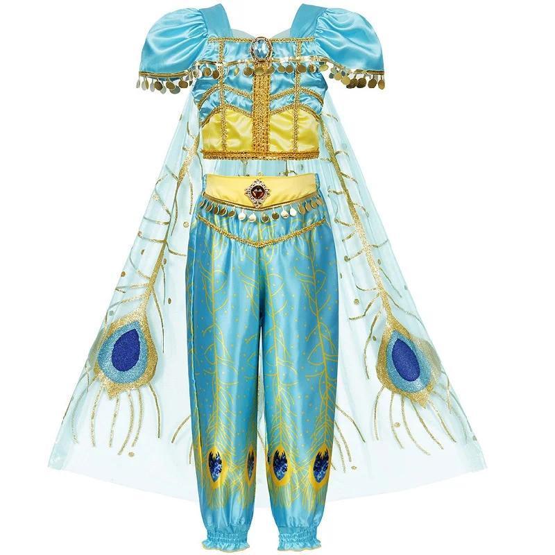 Kids' Jasmine Princess Costume, Polyester Halloween Party Dress, All-Season Girls' Costume Outfit