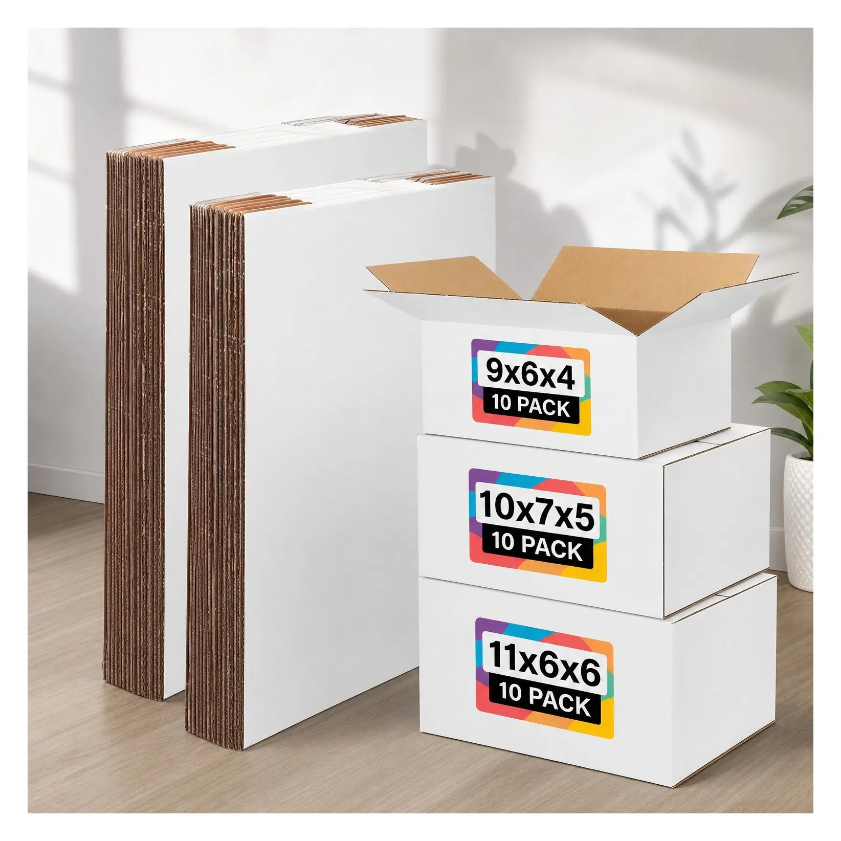 30 Pack Assorted Size Shipping Boxes (9x6x4, 10x7x5, 11x6x6), 10 Pack per Size, White Corrugated Cardboard Small Boxes for Packaging, Moving, Mailing, and StoringGift