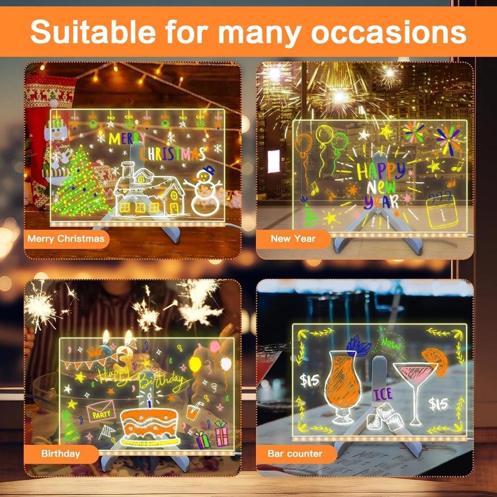 Multi-Function glowing Drawing Board desk lamp with erasable Whiteboard, Kids Creative Learning Night Light, Acrylic Memo Board, Colorful Pen Set, Fun Gift for Home Decor & Study Tools