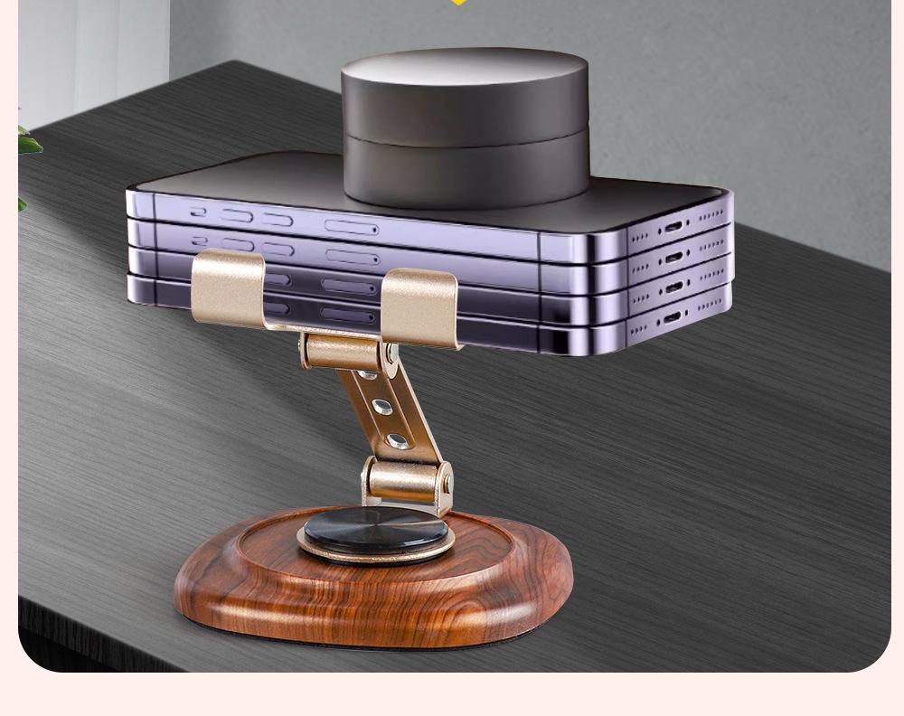 Metal Wood-Grain Stand｜360° Dual-Damper & Foldable