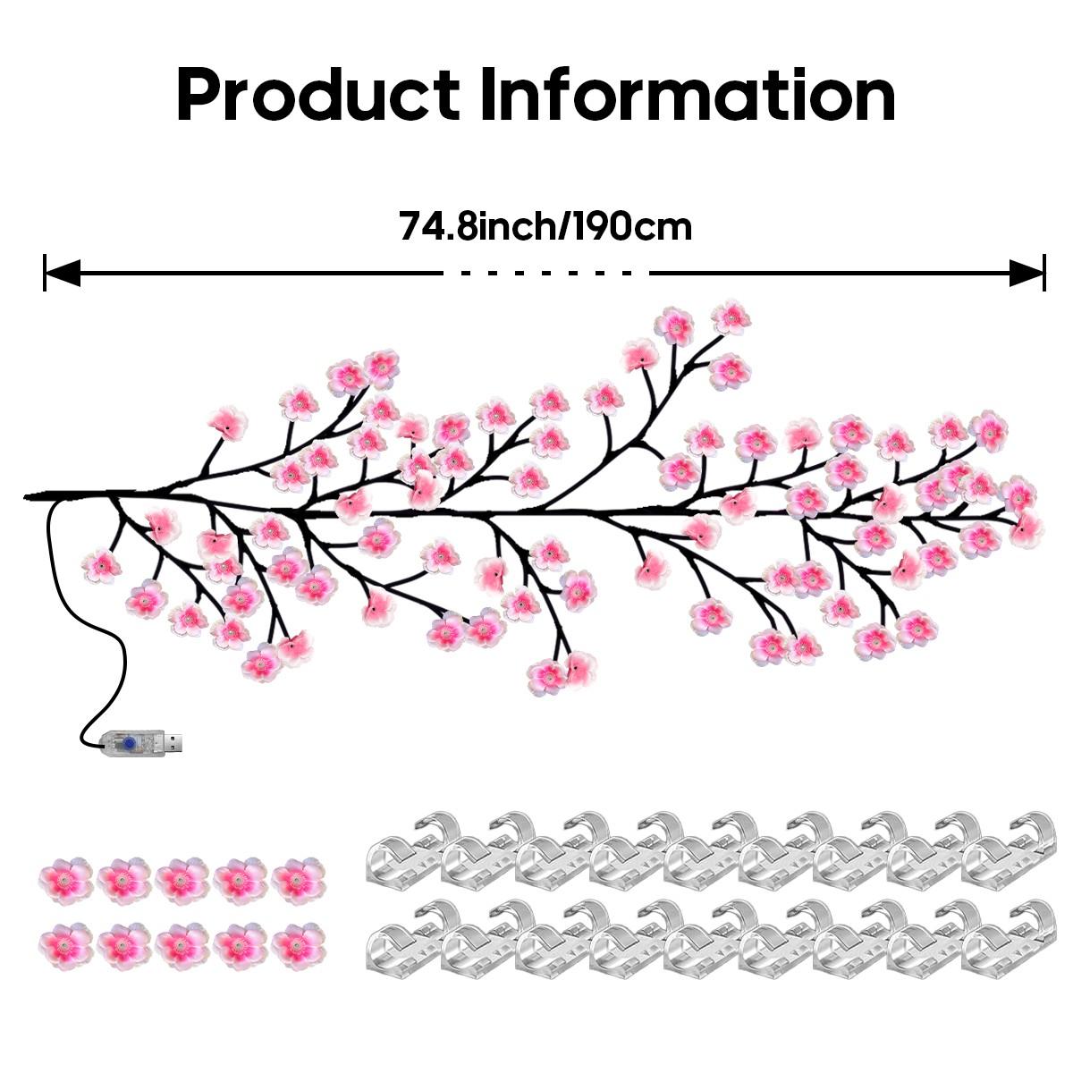 96led Cherry Blossom Tree Light, DIY Realistic Sakura Bedroom Decor Lamp, Party Restaurant Wall Decoration, Wedding Holiday Xmas Home Ambiance