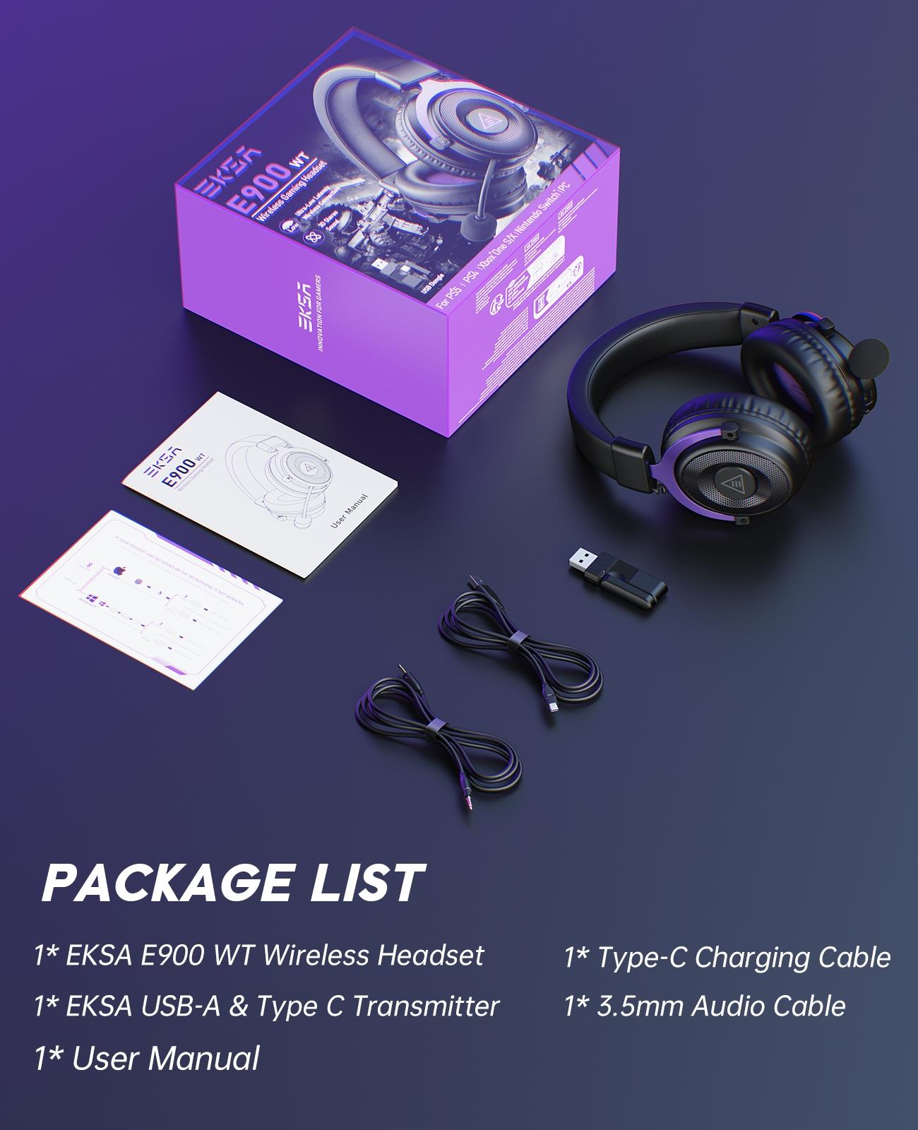 2.4GHz Wireless Gaming Headset, USB & Type-C, 30ms Low Latency, Over Ear Wired&Bluetooth Gaming Headset with Microphone for PC/PS4/PS5/Switch/Mobile/Mac, 80Hrs Playtime, RGB, Computer Headset