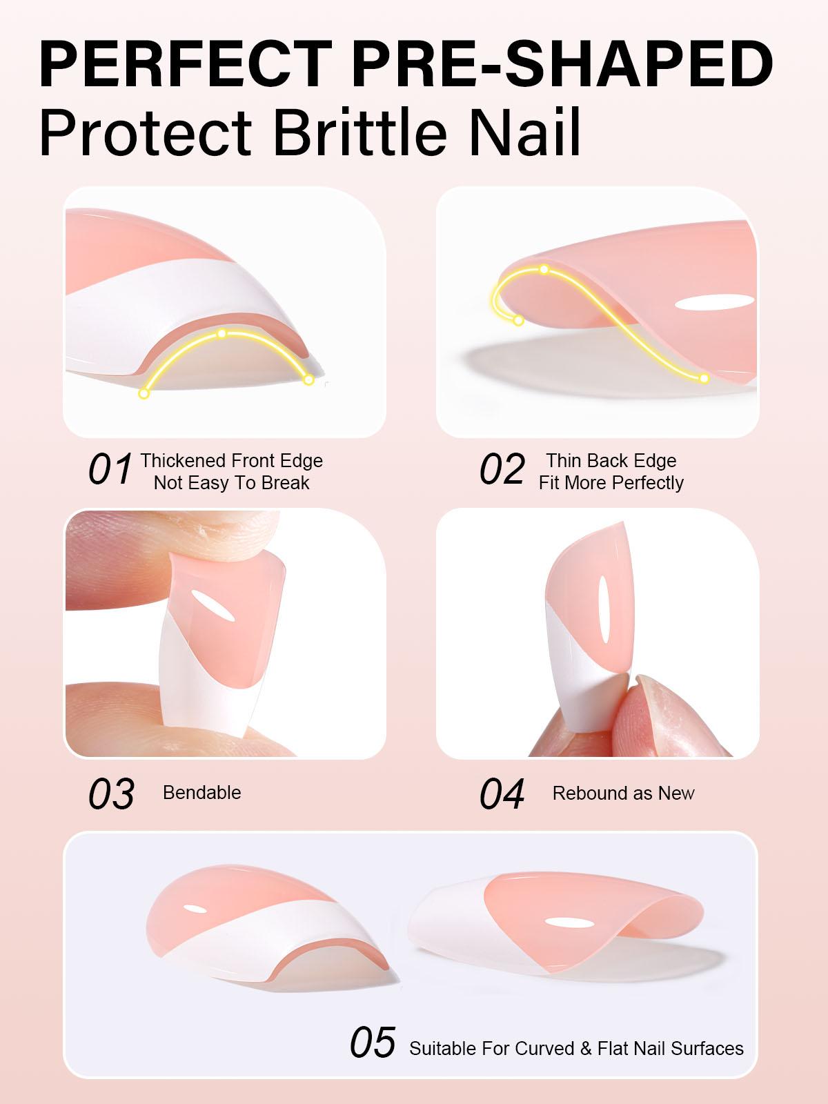 Aillsa French Style Nails Set- 180pcs Classic Nude Extra Short Coffin Nail Tips in 15 sizes, 4 Timers Setting UV Light with Auto Sensor,, Base and Top coat, Easy to Wear  Press-on Nail Set Nail Extensions DIY Nail Art at home Birthday Gift For Women