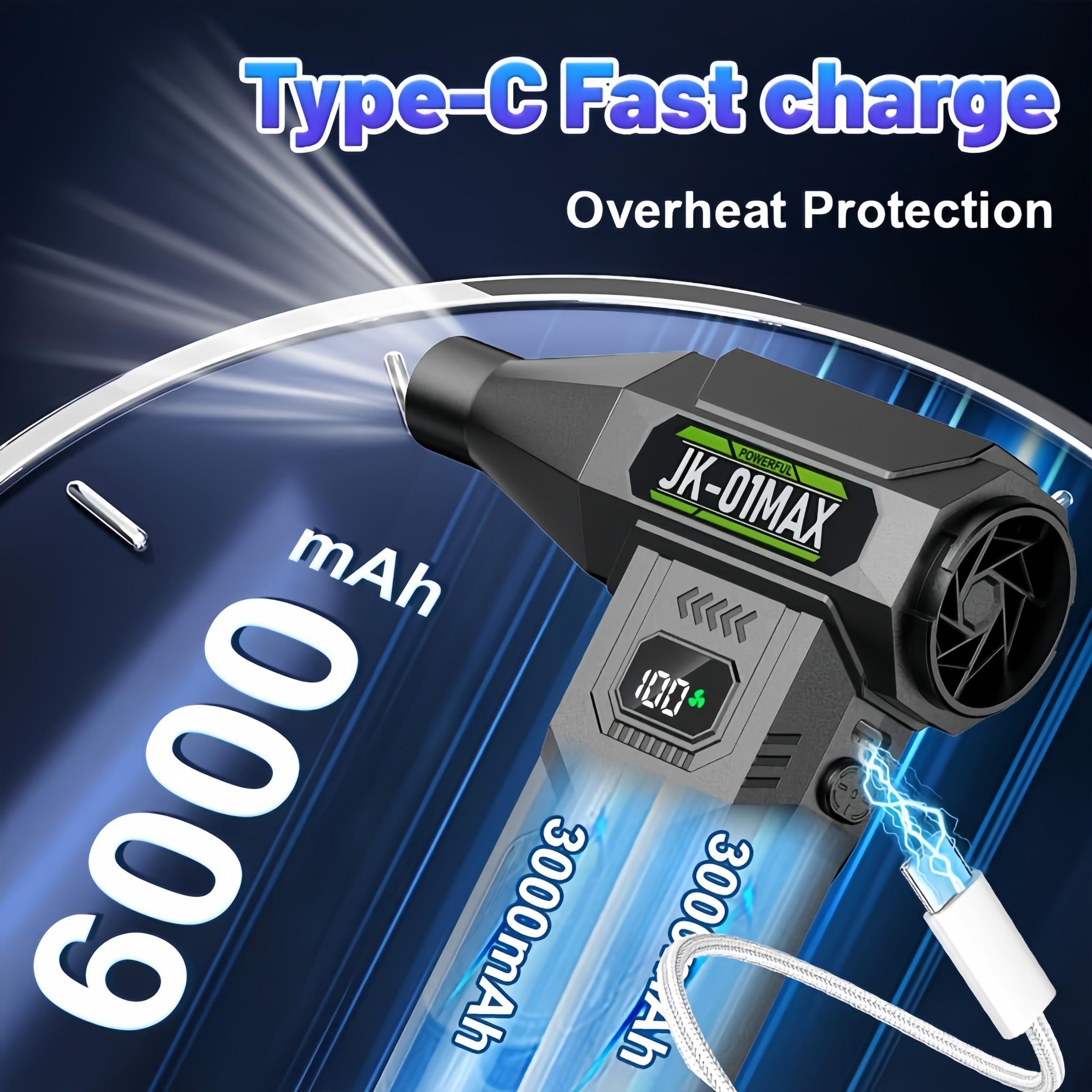 Portable Turbine Jet Blower，9000000RPH High-Power Snow Blower/Snow Remover,6000mAh battery pack，USB-C Fast Charging, 5 wind speed modes. Suitable for Dust Removal (cars/computers), Snow Pile Clearing, and Leaf Blowing.Cleaning tools