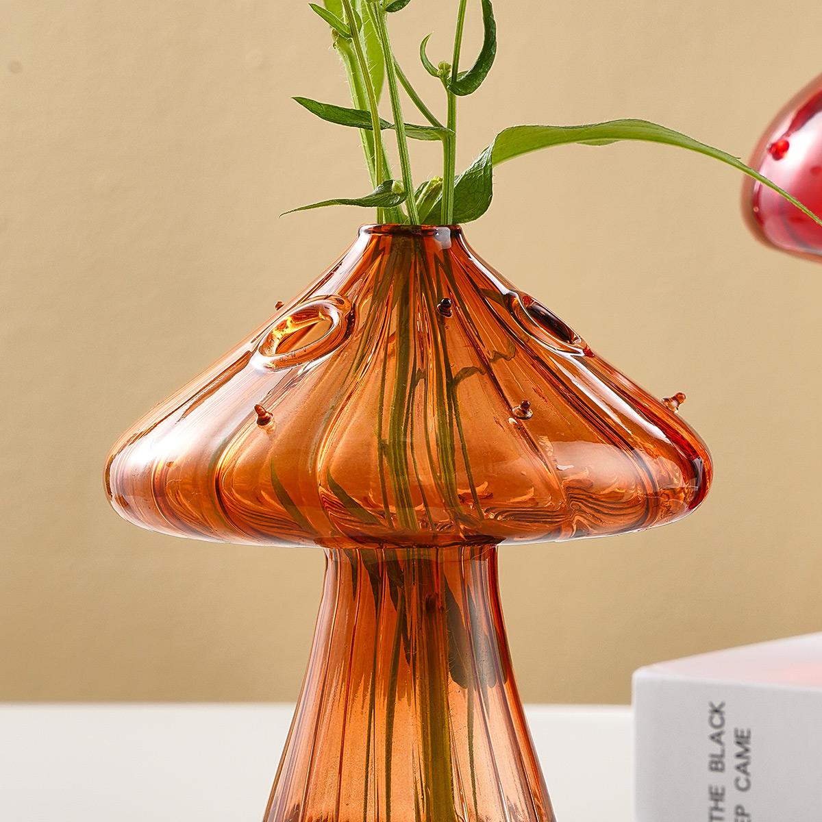Glass Mushroom Design Vase, Creative DIY Decorative Glass Flower Pot, Sweet Furniture, Creative Desktop Ornaments for Indoor Home Office, Home Decorations, Gift for Friend Family, Murano Glass Vase, Vintage Vases