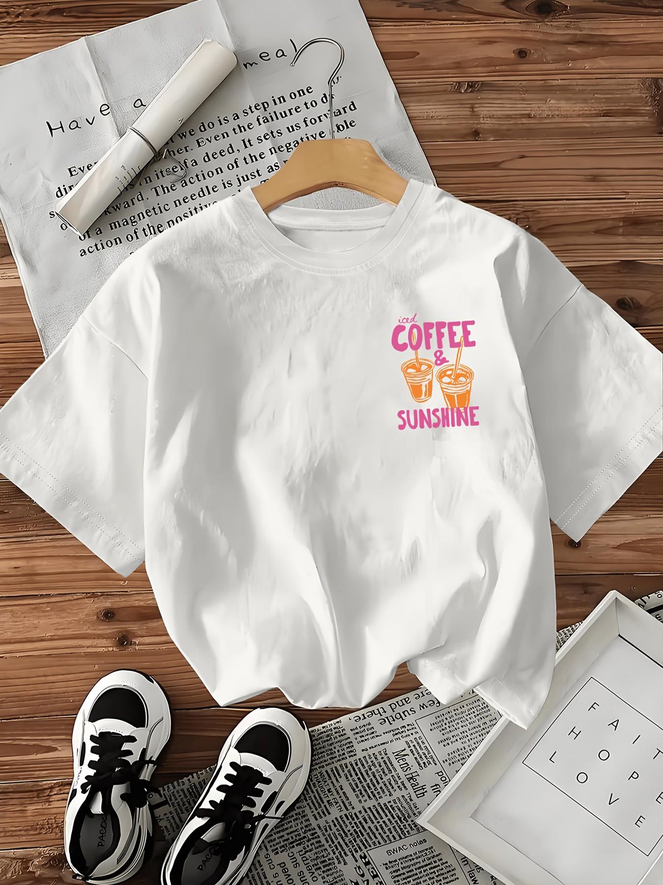 Funny Iced Coffee & Sunshine Graphic Oversized T Shirt Women, Casual Short Sleeve Coffee Print Top, Cute Summer Outfit for Coffee Lovers, Daily Wear #springsaledeals2026 #summeroutfits #tiktokshopmademebuyit #foodiefashion