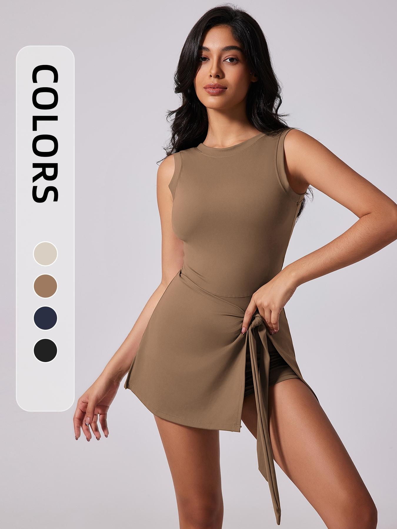 Women's Solid Color Tie Side Crotchless Sports Romper, Casual Sleeveless Round Neck Skinny Romper for Yoga Gym Workout, Yoga Jumpsuits, Sporty Comfy Jumpsuit, Ladies Sportswear for Summer