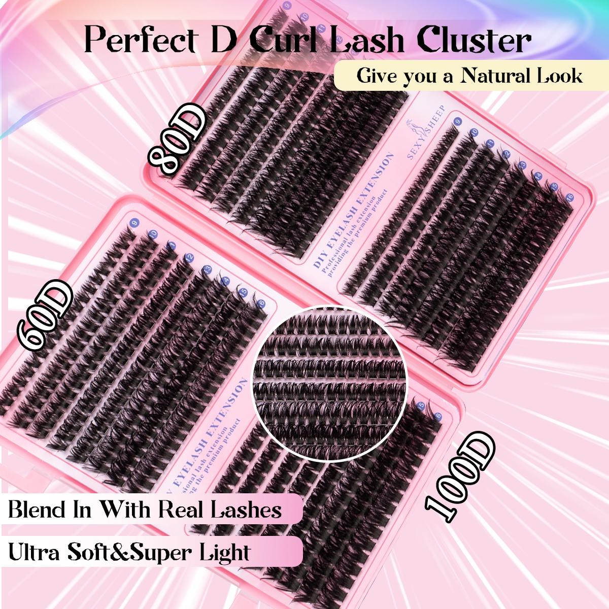 Lash Clusters Kit Natural Individual Lashes Wispy Eyelash Extensions 9-16mm DIY Lash Extension Kit Lash Bond and Seal Waterproof, Lash Applicator, Thick False Eyelashes Kit Makeup