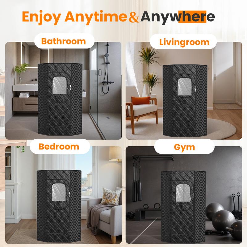 MANASTIN Portable Large Home Steam Sauna with 3L High Capacity Steamer, Personal Sauna Tent with Remote Control, 15 Levels of Pentagon Model Sauna Box with Folding Chair