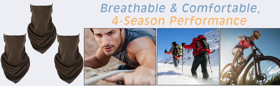 MoKo Scarf Mask Bandana with Ear Loops 3 Pack, Lightweight Breathable UV Sun Protection Neck Gaiter Balaclava for Women Men Outdoor Sports