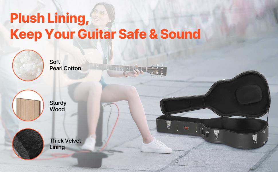 VEVOR Acoustic Guitar Hard Case, 43.31 in Gourd-Shaped Guitar Hard Case, With Lock Latch Key Handle, PVC Padding Soft Lining Water-Resistant Hard Shell Guitar Case, for 39-41 in Acoustic Guitar, Black