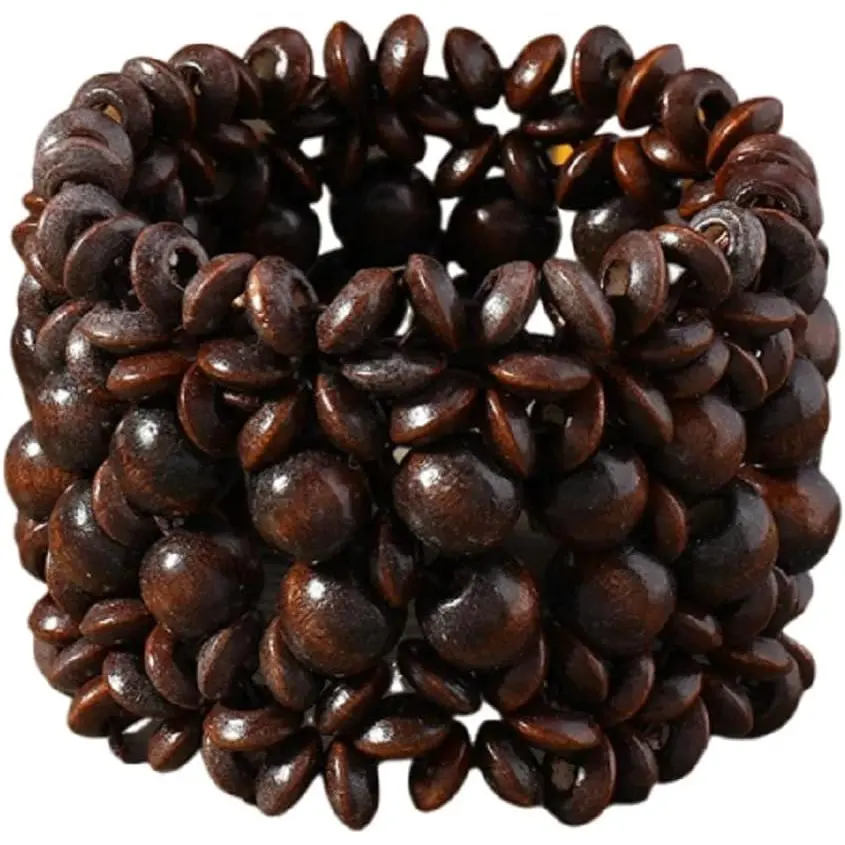 Bohemian Multicolor  Wooden Beads Woven Stretch Bracelets Retro Thick Coconut Shell  Beaded Elastic Wristband Bracelet Wide Chunky Ethnic Bangles for Women Holiday  Gifts