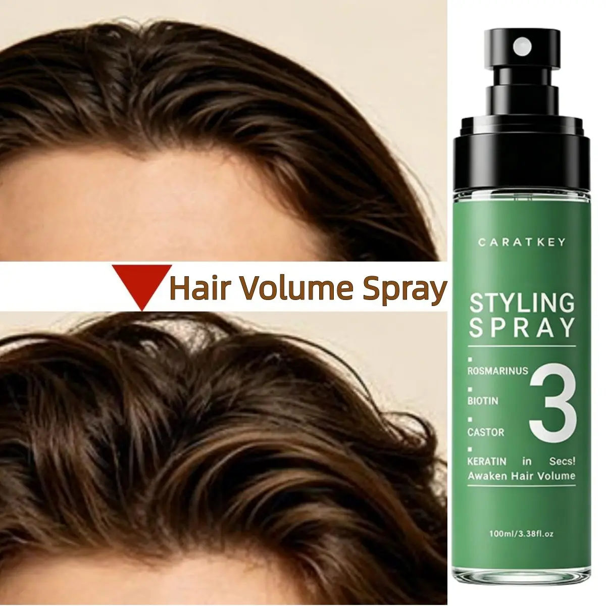 3-Second Volumizing Spray, Lightweight Oil-Free Formula, Long-Lasting Hold, Controls Oil, Keeps Hair Dry, Ideal for Fine Flat Hair