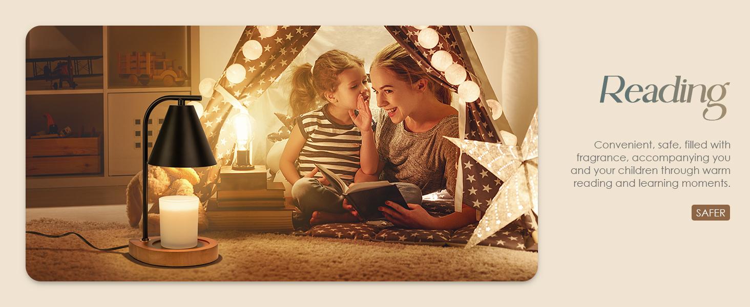 Candle Warmer Lamp with Retro Wooden Base - Home Decor Wax Melt for Small and Large Jar Candles, Candle Heater Lamp with 2 Bulbs, Dimmer and Timer Function