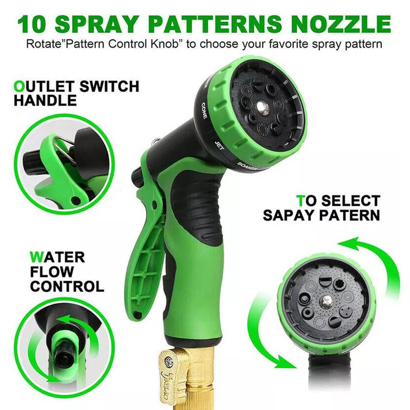 25/50/75/100ft Expandable Garden Hose Kit,Expendable Hose with Spray Nozzles, 3/4 Solid Brass Connectors, Retractable Latex Core - Lightweight Expanding Hose