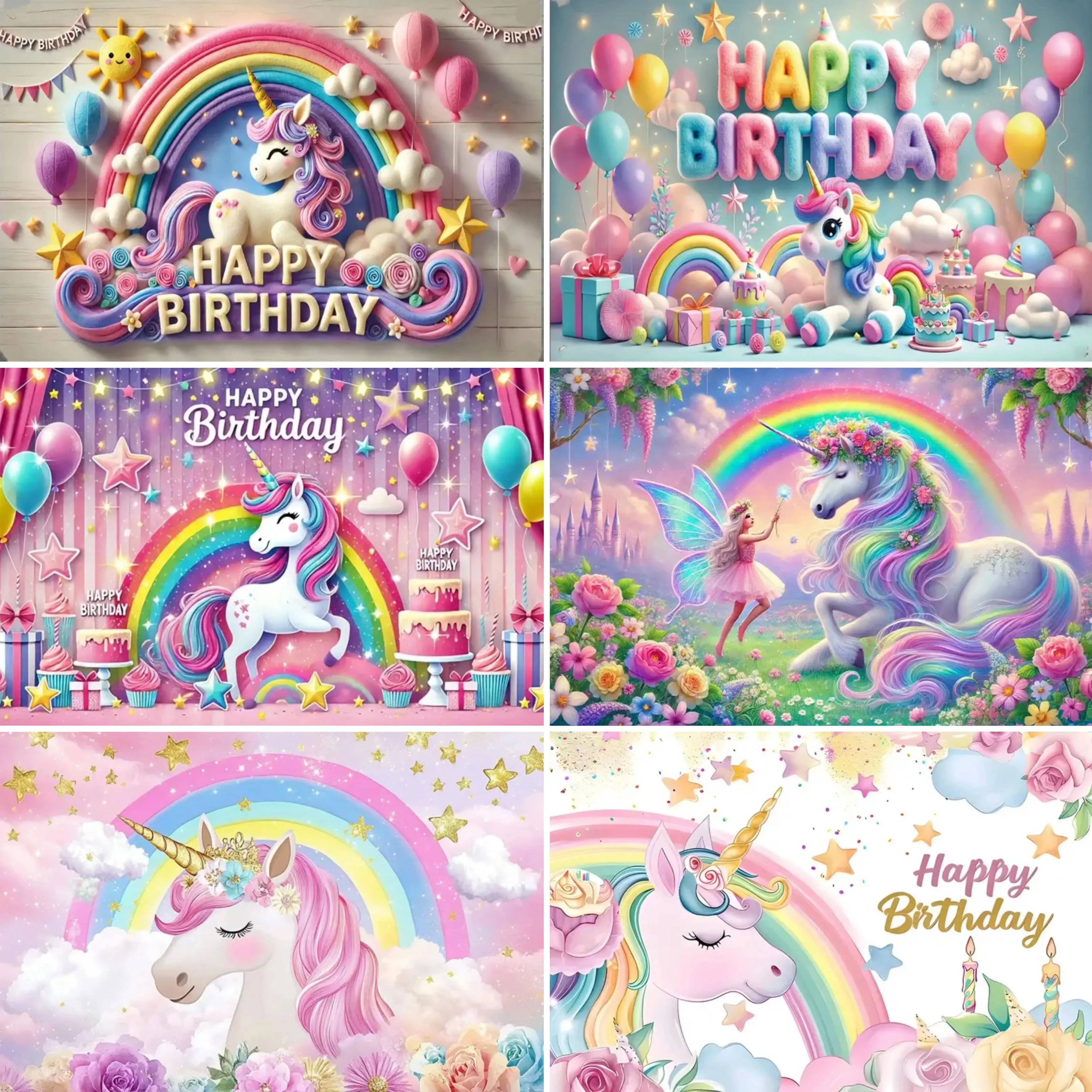 Cute Unicorn Theme Background Rainbow Elf Princess Birthday Party Cake Table Decorations Baby Party Gifts Photos Props Backdrop