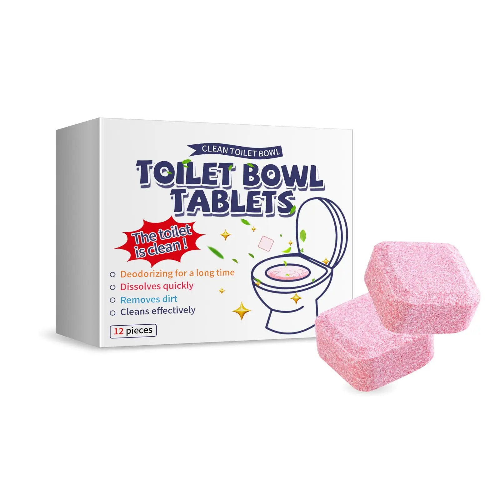 12 Pcs Toilet Bowl Cleaner Tablets, Effervescent Toilet Cleaner for Deodorizing and Descaling, Fast Dissolving, Continuous Fresh Scent for Toilet and Urinal, White
