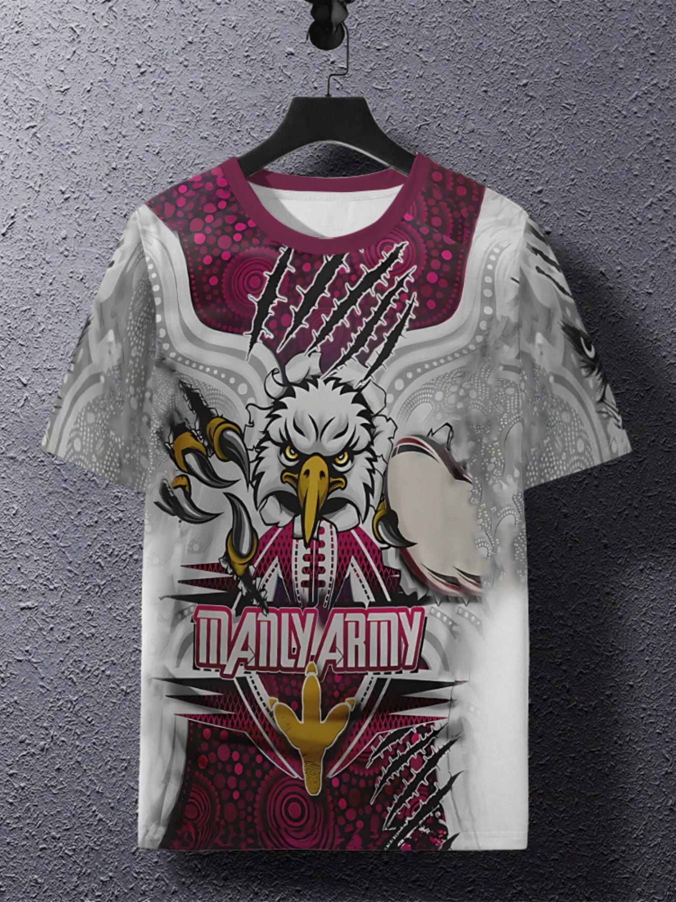 Men's Casual Round Neck Top, Running Fitness Wear, Breathable Comfort, American Vintage Eagle Print