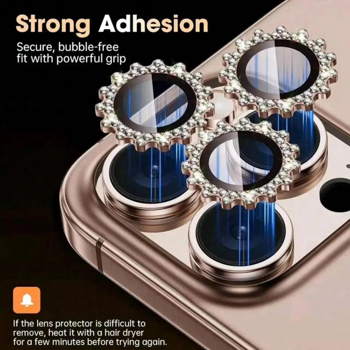 Women's 3Pcs Bling Glitter Crystal Tempered Glass Camera Lens Protector - Protective, Anti-Scratch, Shockproof Smartphone Accessory with Screen Protector Fit for iOS iPhone 16/15/14/13 Pro Max for Daily & Office Use