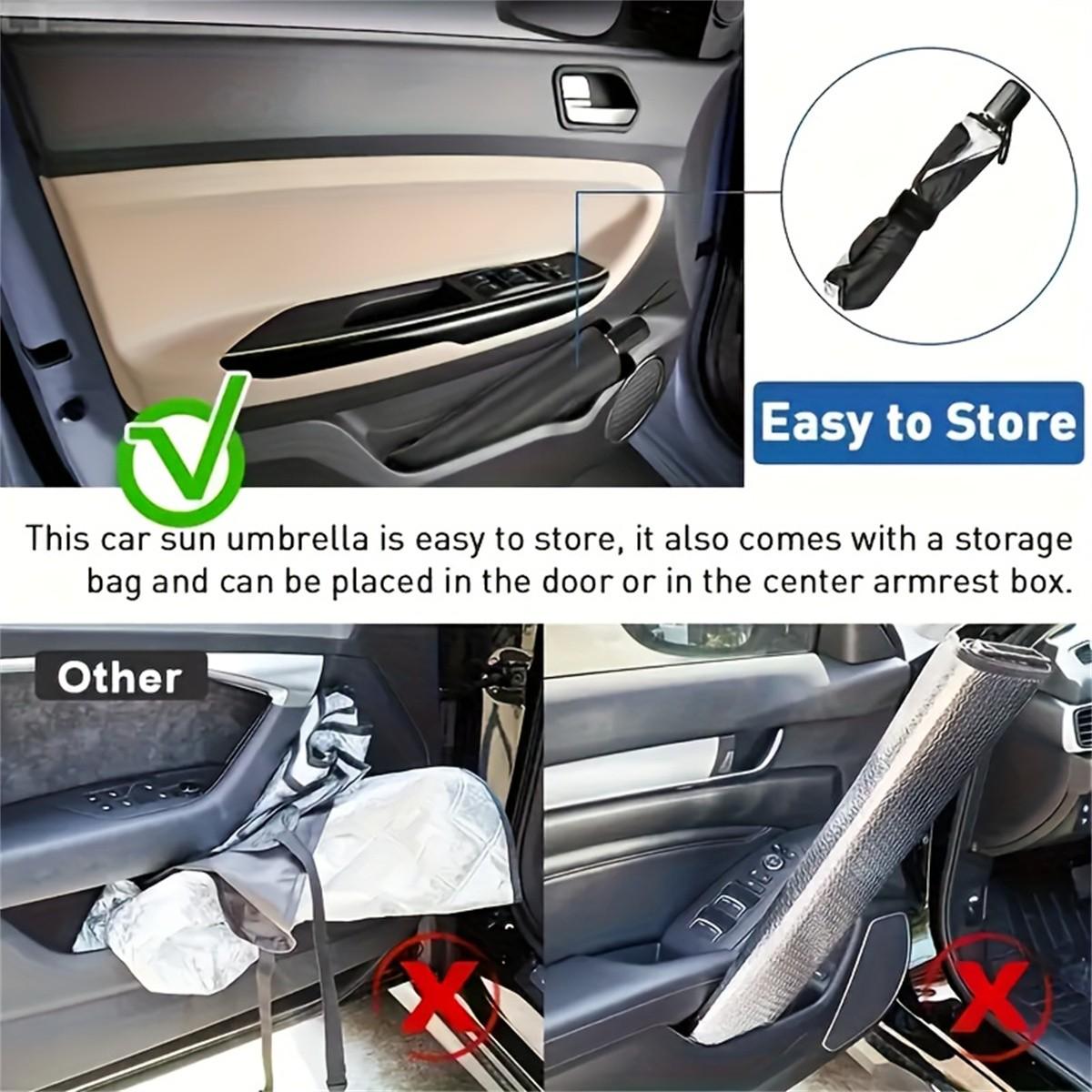 Portable Car Front Windshield Sunshade Umbrella, Titanium Silver Layer UV Protection, Multiple Sizes for Various Vehicle Models