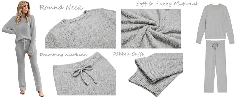 luvamia Pajama Set Fuzzy Fleece Knitted Long Sleeve Women's Casual Pj Loungewear Nightwear Homewear Comfort Pastel Cute Pajamas Softest Satin Pajamas valentine pajama set Magenta