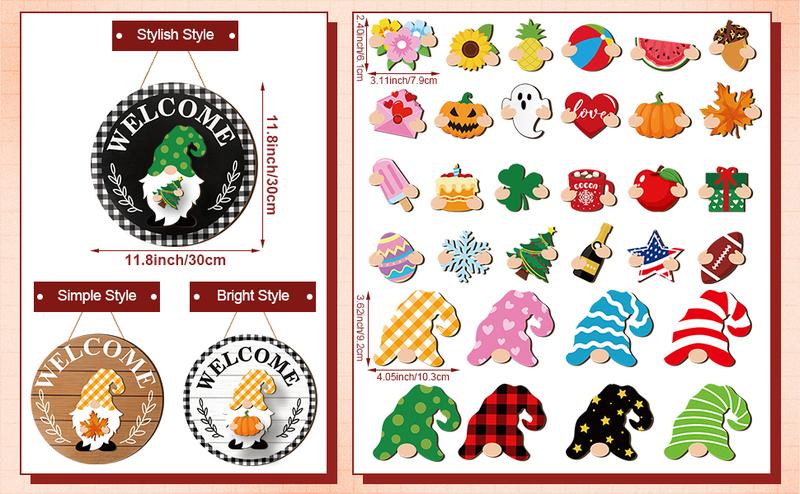 Easter Gnome Welcome Sign Gift Interchangeable Gnome Sign for Frontdoor Decor Wooden Gnome Sign with Magnet Detachable Hats Hands Gnome Wall Hanging for Easter Holiday Seasonal Party Birthday Home Office Living Room Farmer Porch Garden