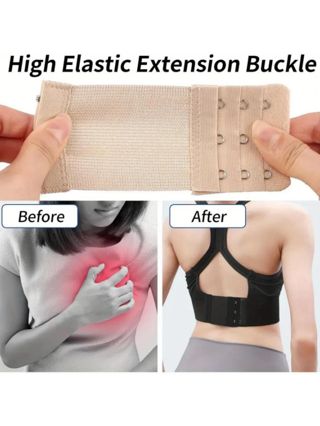 3-Pack Women's Stainless Steel Elastic Bra Extenders, 3-Row 3-Hook Elastic Bra Clasps, Soft and Comfortable High-Stretch Bra Back Extenders