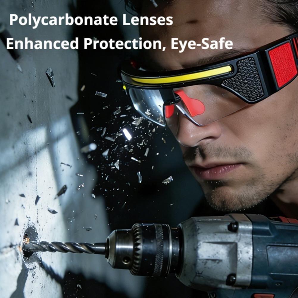 1PC LED Rechargeable Headlight Glasses With 3 color lenses– Motion Sensor & Touch Control 8 Modes, USB-C Light Up Eyewear Waterproof for Running Camping Fishing Cycling Hiking Outdoor Sports Glasses