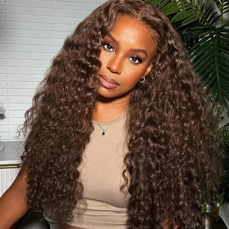 [NEW IN] Bling Hair 13x4 13x6 Chocolate Brown HD Lace Front Wig Deep Wave Frontal Wig Preplucked Colored Brown Curly Human Hair Wigs for Black Women