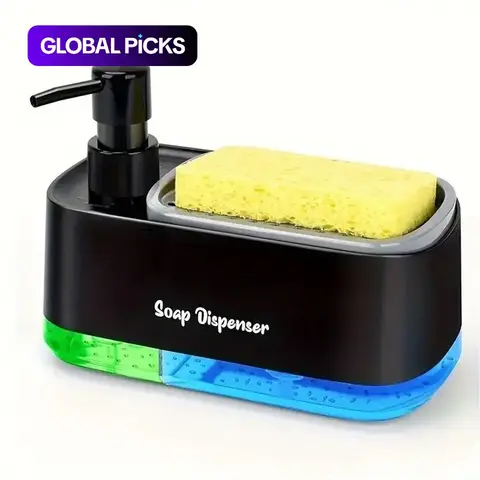 2-in-1 Soap Dispenser with Sponge Holder, Soap Container, 1-Pack Sink Countertop Organizer, Dishwashing Liquid Dispenser Pump for Kitchen and Bathroom, Bathroom Accessory #GLOBAL PICKS