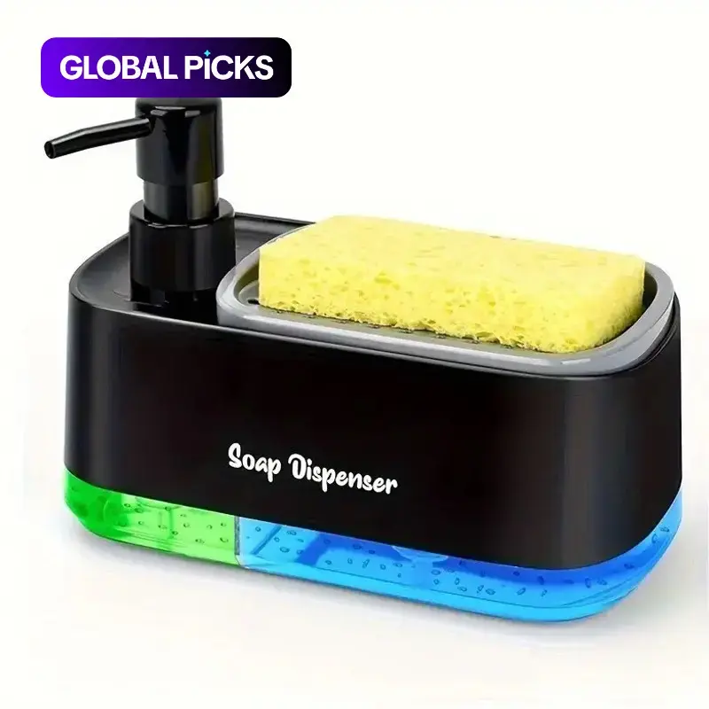 2-in-1 Soap Dispenser with Sponge Holder, Soap Container, 1-Pack Sink Countertop Organizer, Dishwashing Liquid Dispenser Pump for Kitchen and Bathroom, Bathroom Accessory #GLOBAL PICKS