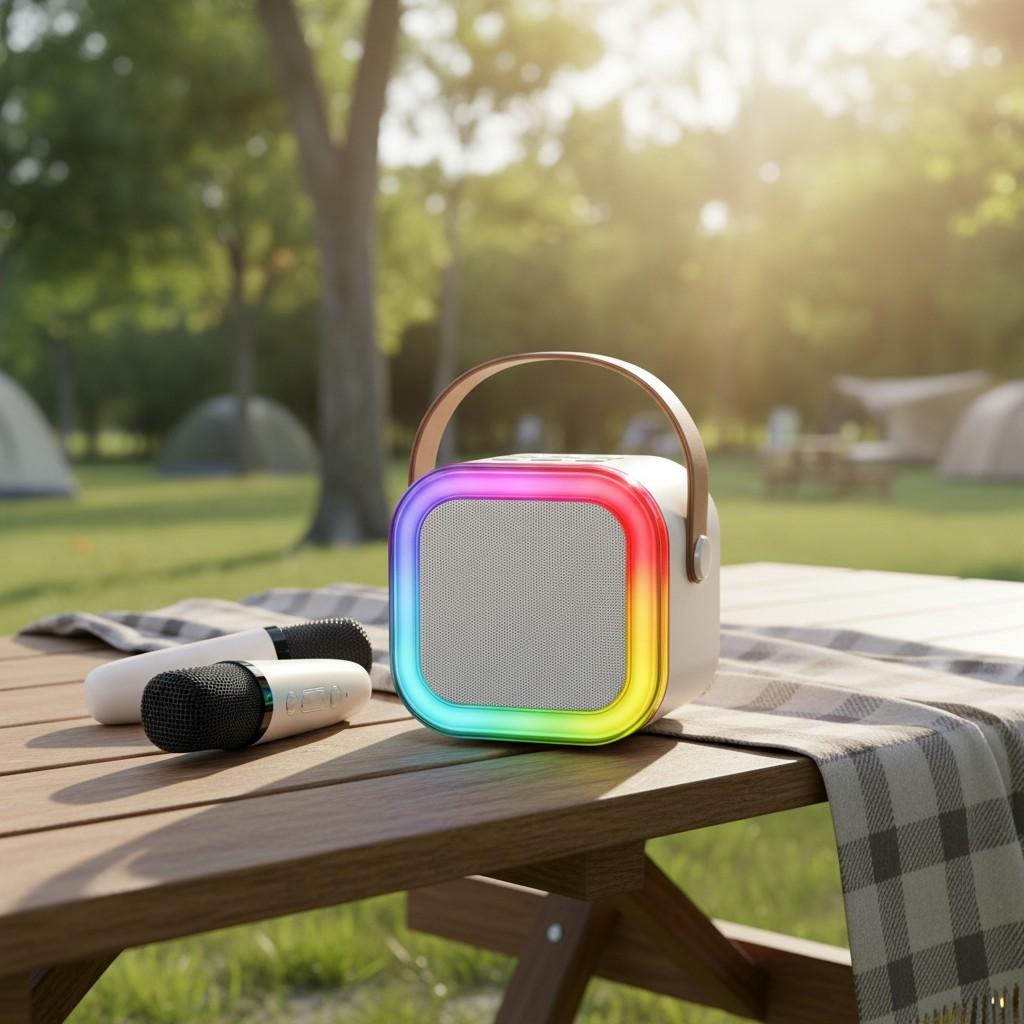 Portable Karaoke Speaker Set with Wireless Microphone, RGB Light Effects, Home Ktv Machine, Compatible with Android/iOS Systems