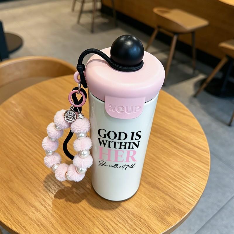Women's Stainless Steel Mug with Beaded Bracelet & Inspirational Quotes, Leak-Proof Travel Coffee Cup for Daily Use