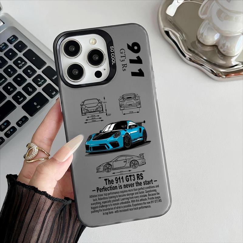 Sports GT3-RS P-Porsche Supercar-911 Phone Case for iPhone 17 16 15 14 13 12 Pro Max Air | Multicolor Matte Laser Metallic Phone Case | Aurora Gradient Finish with Smooth Matte Texture | Durable Scratch-Resistant Anti-Fingerprint Protective Cover