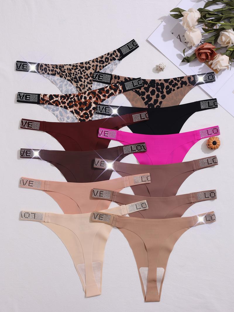 Women's Leopard Print One-Piece Thong Panties, Casual Slim-Fit Design, All-Season Comfortable Underwear, 12-Pack Packaged, Shaping Panties