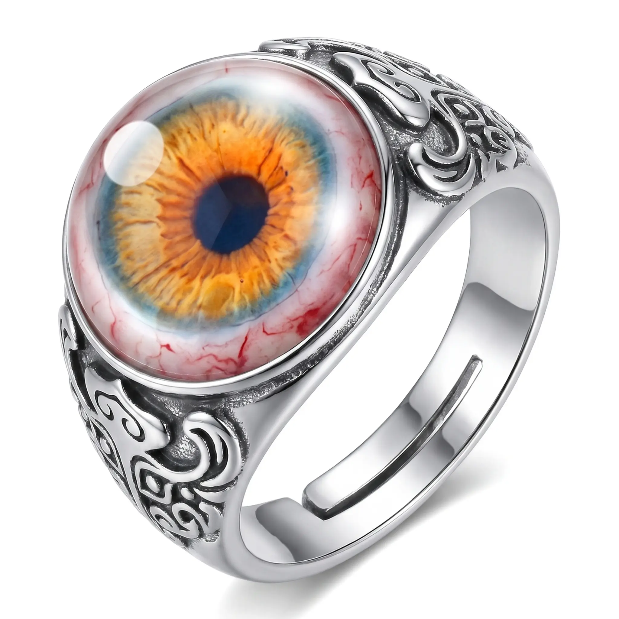 Unisex Realistic Eyeball Motif Ring - Vintage Gothcore Stainless Steel Chunky Open Adjustable Costume Jewelry, Daily Wear Spooky Halloween Alt Aesthetic Accessory