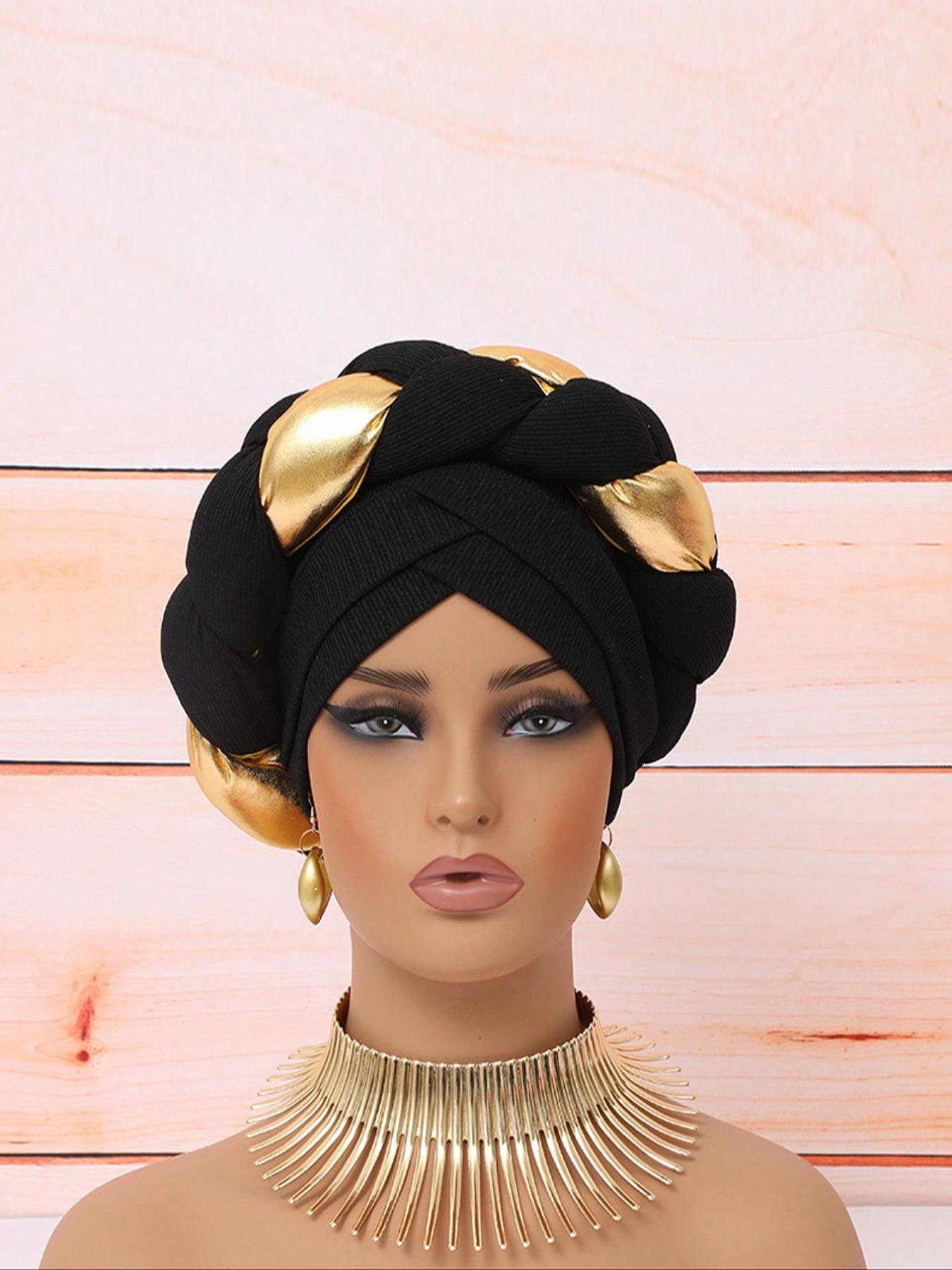 Women's Knitted Headscarf Hat, Braid Design, Puff Ball Style, Comfortable Fit for Daily Wear & Parties, Turban Hijab, Turban Wrap, Fashion Hair Scarves