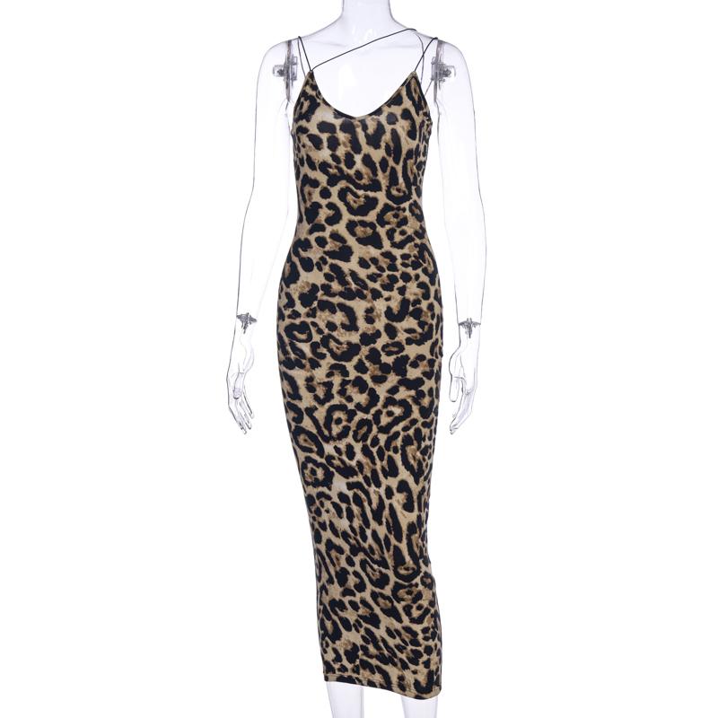 Wild Leopard Print Spaghetti Strap V-Neck Sleeveless Dress Women's 2025 Summer Fall New Sexy Lady Casual Bodycon Long Dress Elegant Party Night Club Dresses
