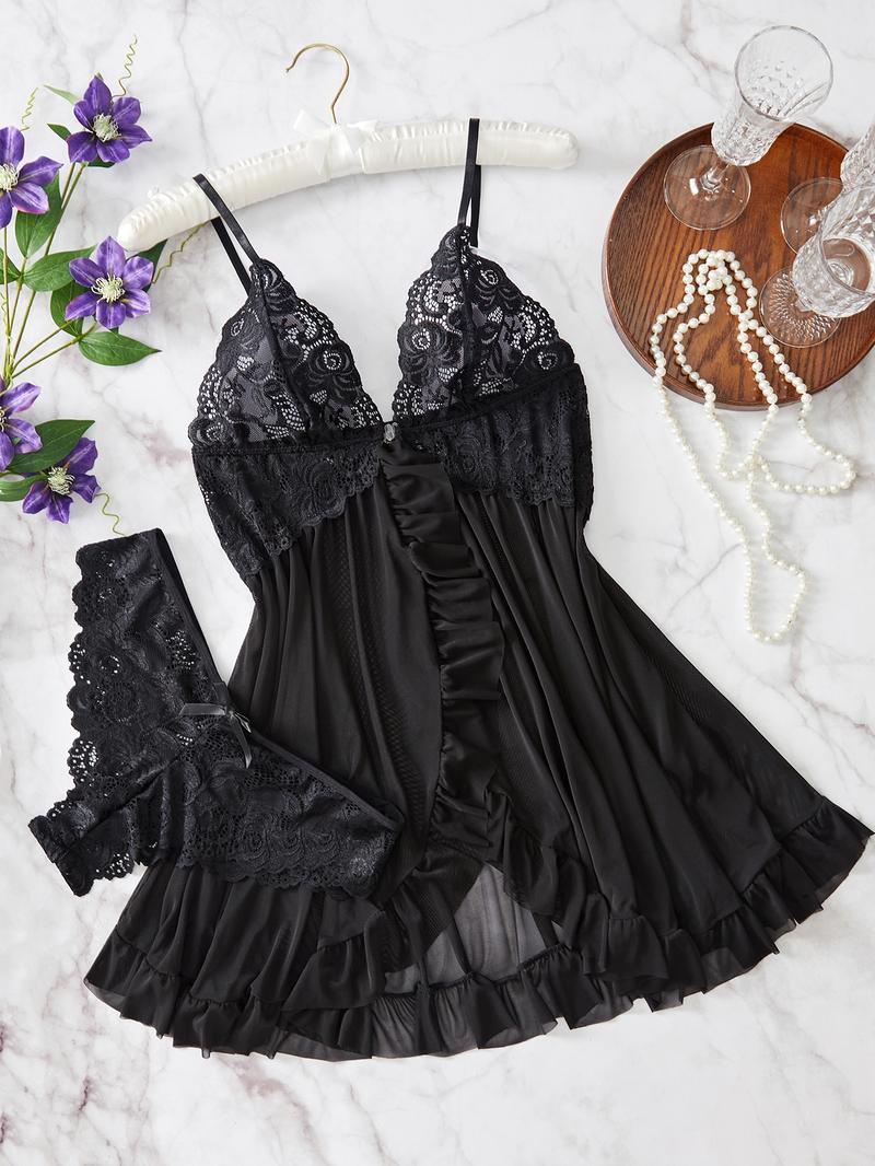 【Plus Size】Cami Nightdress & Panty Sexy Loungewear Set, Plus Size Women's Nightwear, Women's Sleepwear for Summer