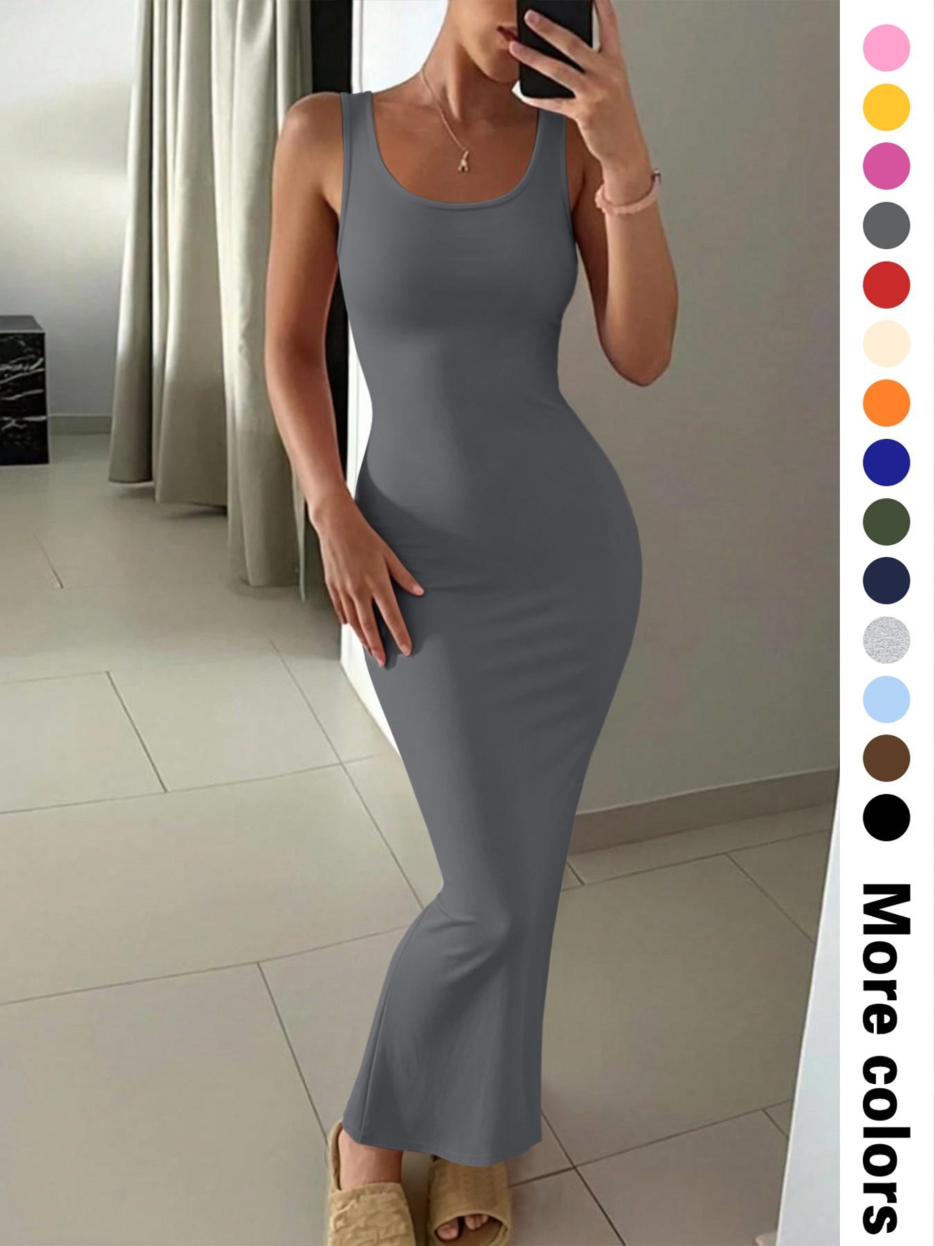Women's Summer Casual  Round Neck Sleeveless Slim Fit Long Maxi Dress, 14 Color Options, Perfect for Daily Wear, Versatile for Various Occasions