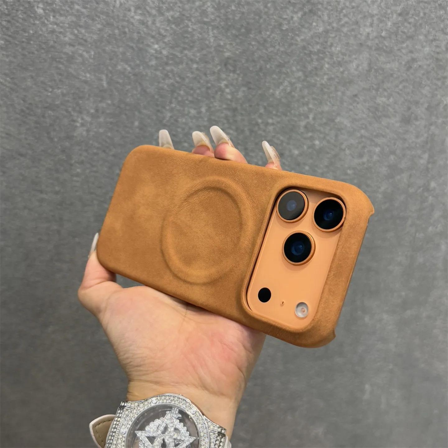 Luxury Sheepskin Feel Leather Magnetic Case For iPhone 17 Pro Max 13 12 14 15 Plus 16 Pro Max 17 Air For Magsafe Matte Cover