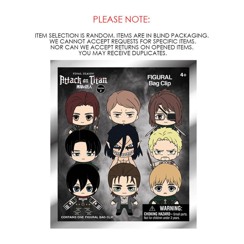 3PCS Attack on Titan Officially Licensed 3D Cartoon Mystery Bulk Bag Clip Anime Characters Keychain Random One Armin Eren or Other Characters for Friends as Birthday and Anniversary Gifts 3PCS Attack on Titan Officially Licensed 3D Cartoon Mystery Bulk Bag Clip Anime Characters Keychain Random One Armin Eren or Other Characters for Friends as Birthday and Anniversary Gifts