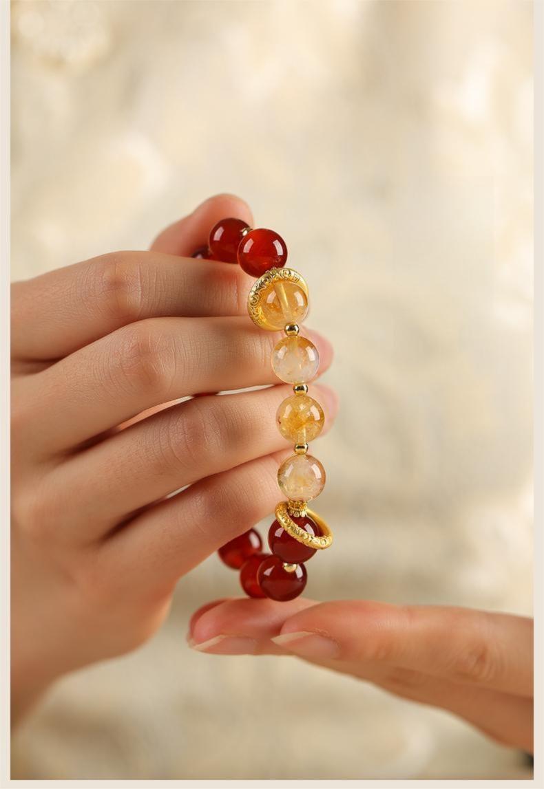 [Fortune Turner] crystal bracelet, red agate yellow citrine tiger eye, unisex, daily wear gift, natural stone gold sand ring, good luck peace success symbol
