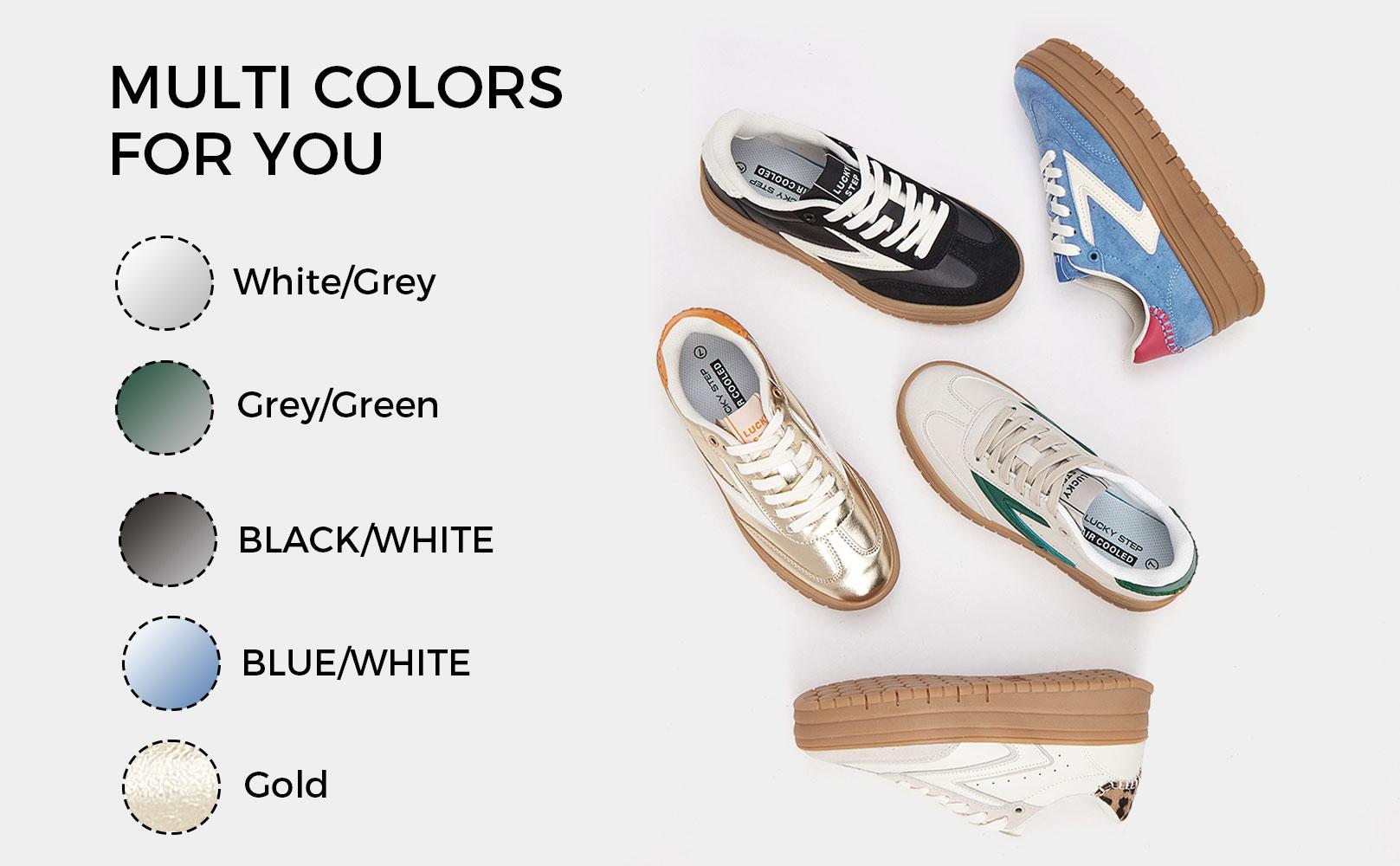 LUCKY STEP Women's Platform Sneakers with 1.88-inch Heel Height Breathable Upper High-Quality Rubber Outsole Classic Retro Design Trendy Fashion Tennis Walking Shoes