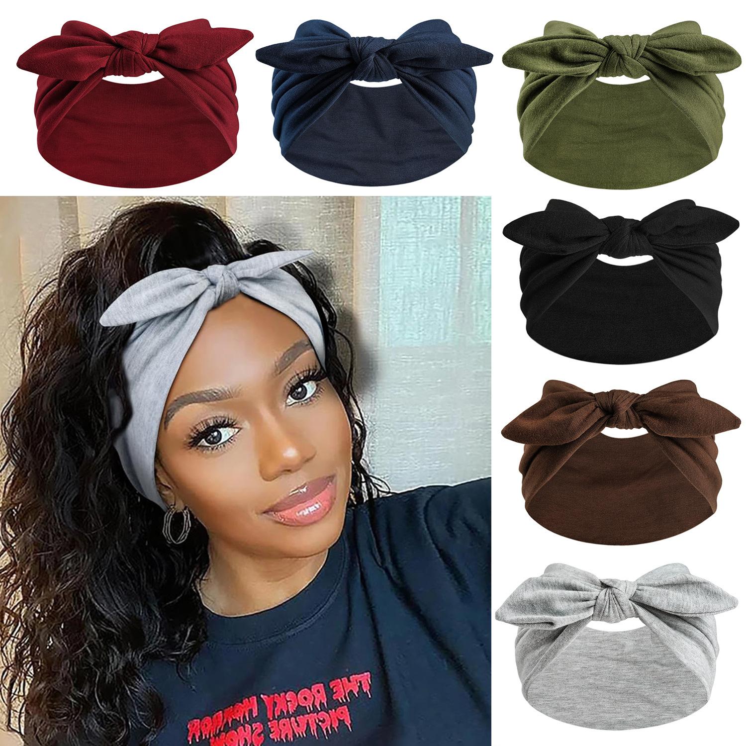 Women Hair Accessories 13 Color Bunny Ear Bow Headbands Stretchy Polyester 6pcs Rabbit Knot Hairbands, Elastic Fashion Bunny Ears Bow  main image 3