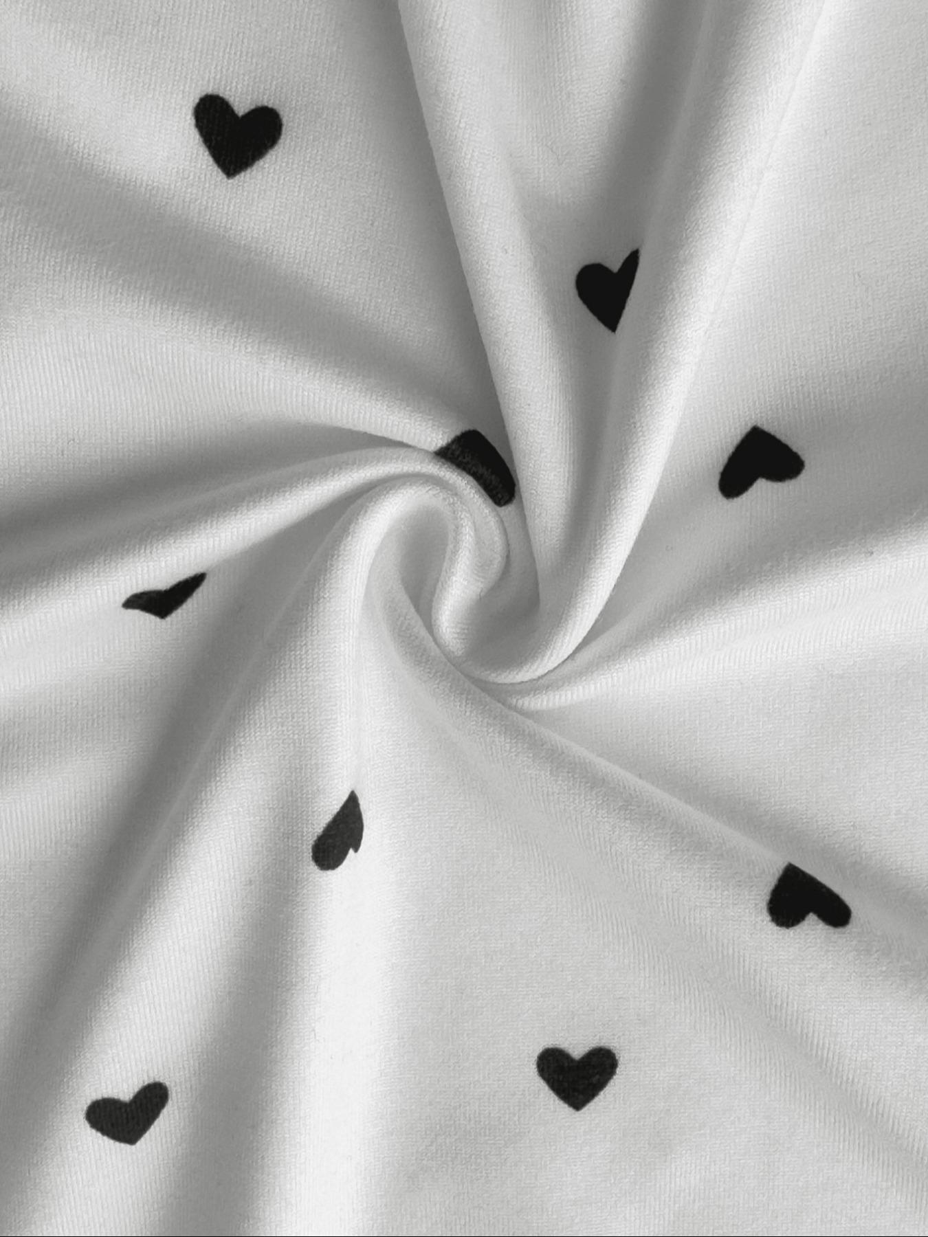 Heart Print Long Sleeve Short Top, Slim Fit Elastic Tee, Bottom Heart Pattern, Fashion Y2K Style Shirt, Cute Casual Wear, Casual Fashionable Top