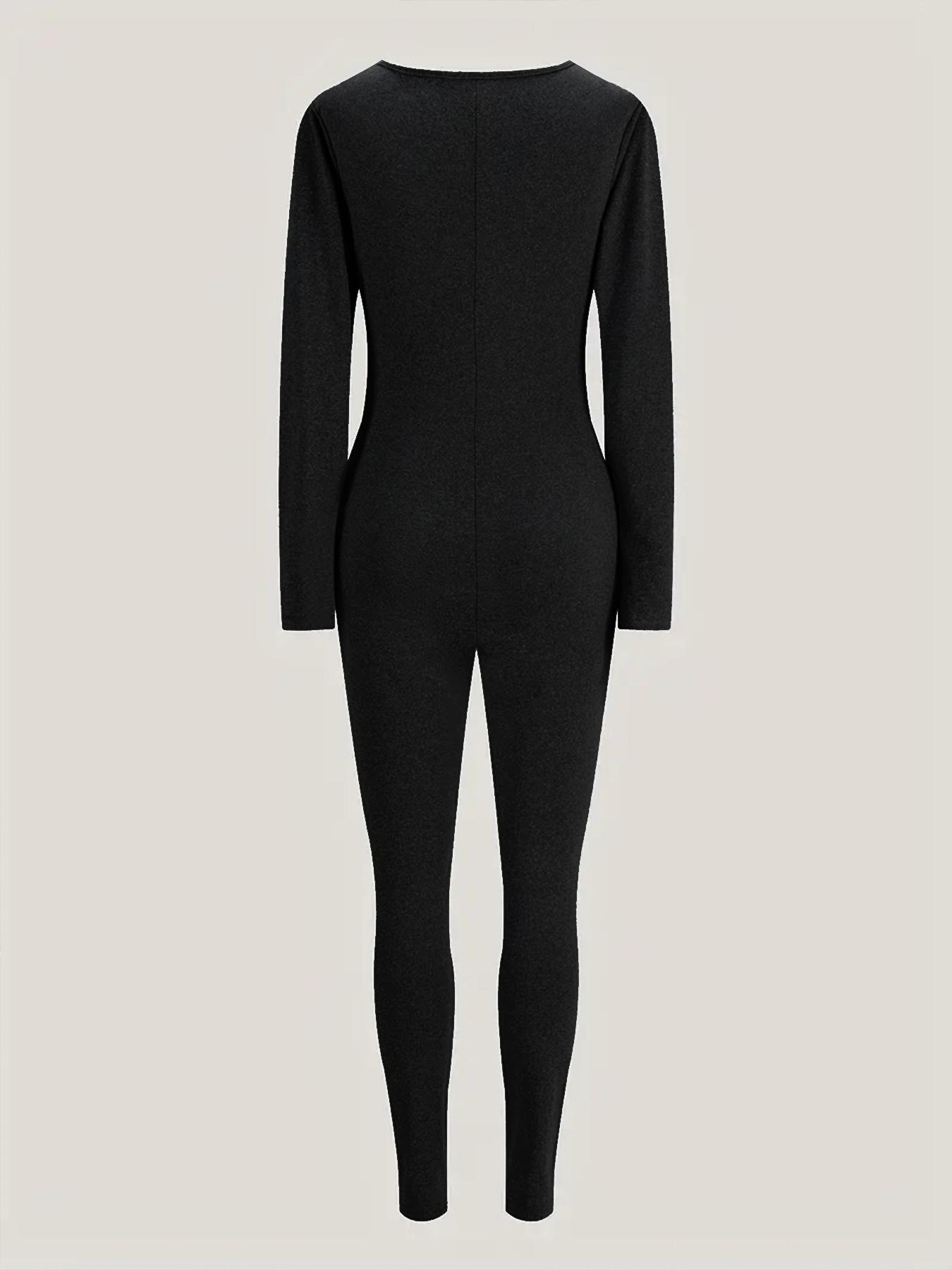 Women's Heart Print Zipper Jumpsuit, Casual Long Sleeve Round Neck Jumpsuit for Daily Wear, Ladies Clothes for All Seasons